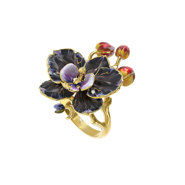 Кольцо из лимонного золота c эмалью