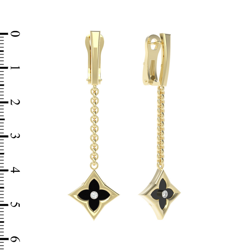 Серьги из лимонного золота c бриллиантами и ониксом