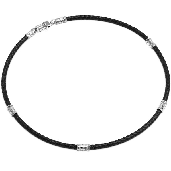 Гайтан из белого золота c кожаным шнурком