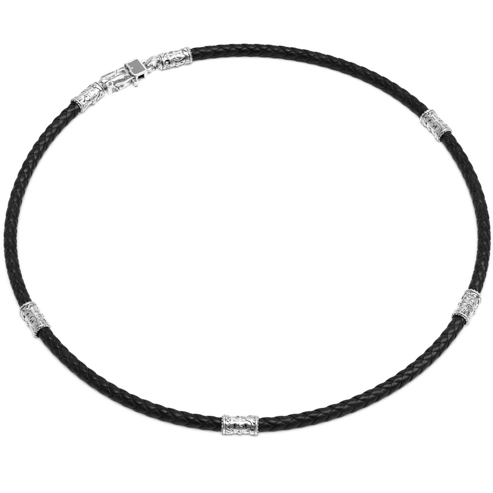 Гайтан из белого золота c кожаным шнурком