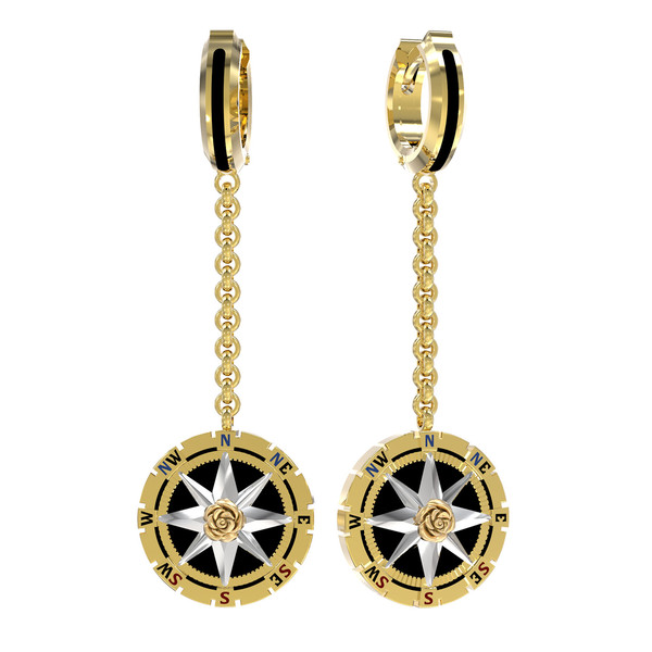 Серьги из лимонного золота c эмалью и ониксом