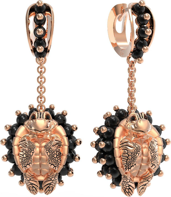 Серьги из золота c эмалью и ониксом