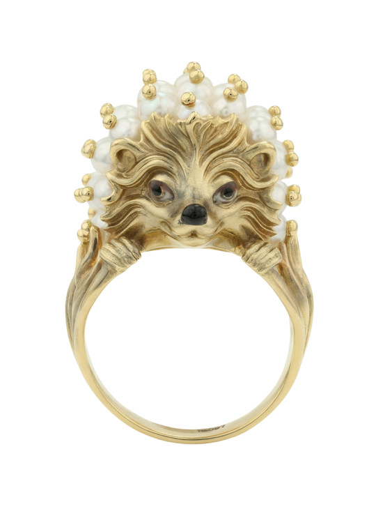 Кольцо из лимонного золота c эмалью и жемчугом