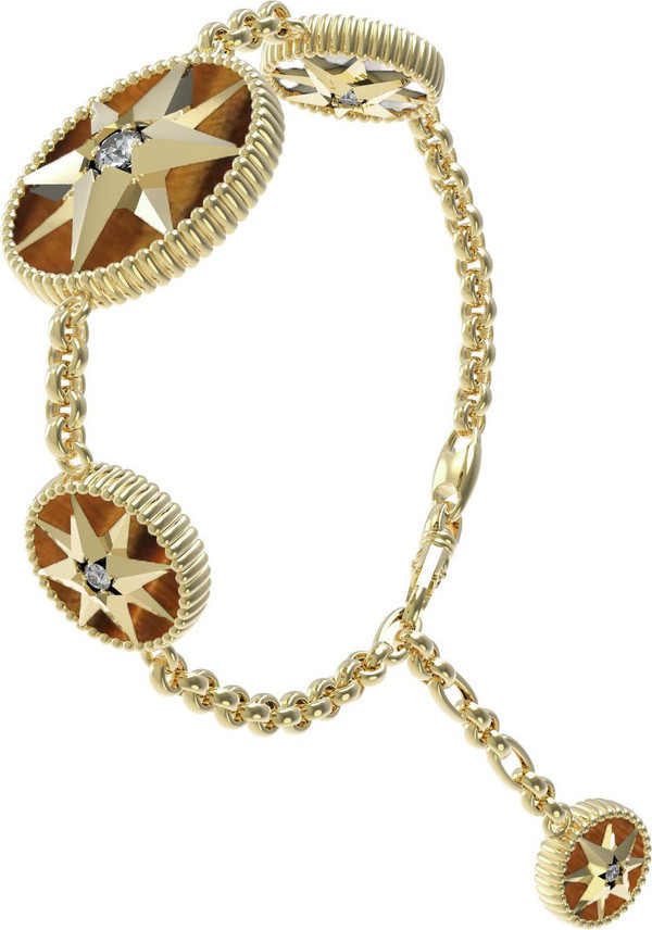 Браслет из лимонного золота c фианитом, тигровым глазом и перламутром