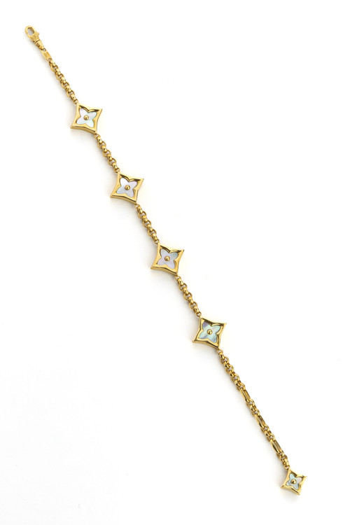 Браслет из лимонного золота c лазуритом и перламутром