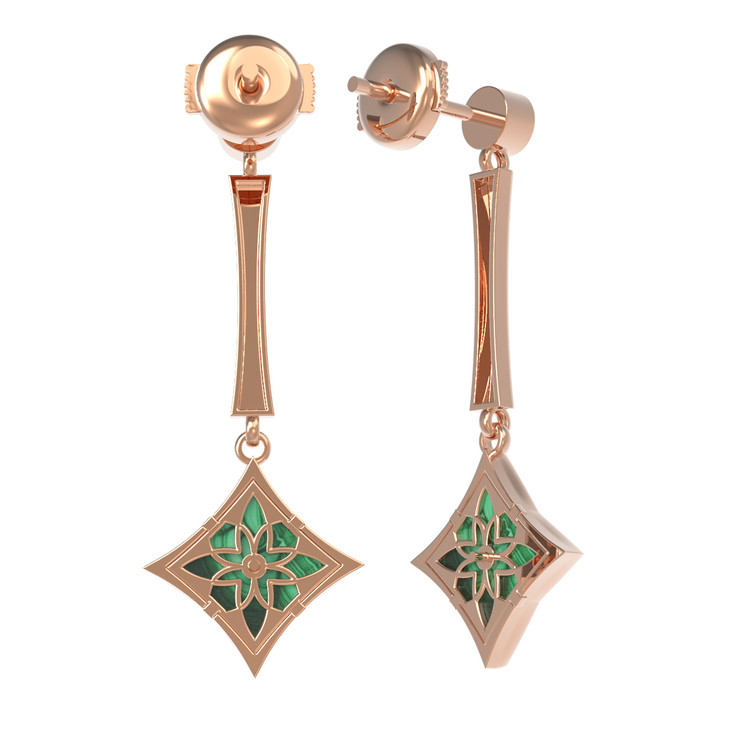 Серьги из золота c фианитом и малахитом