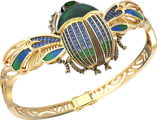 Браслет из лимонного золота c эмалью, фианитом, турмалином и эмалью