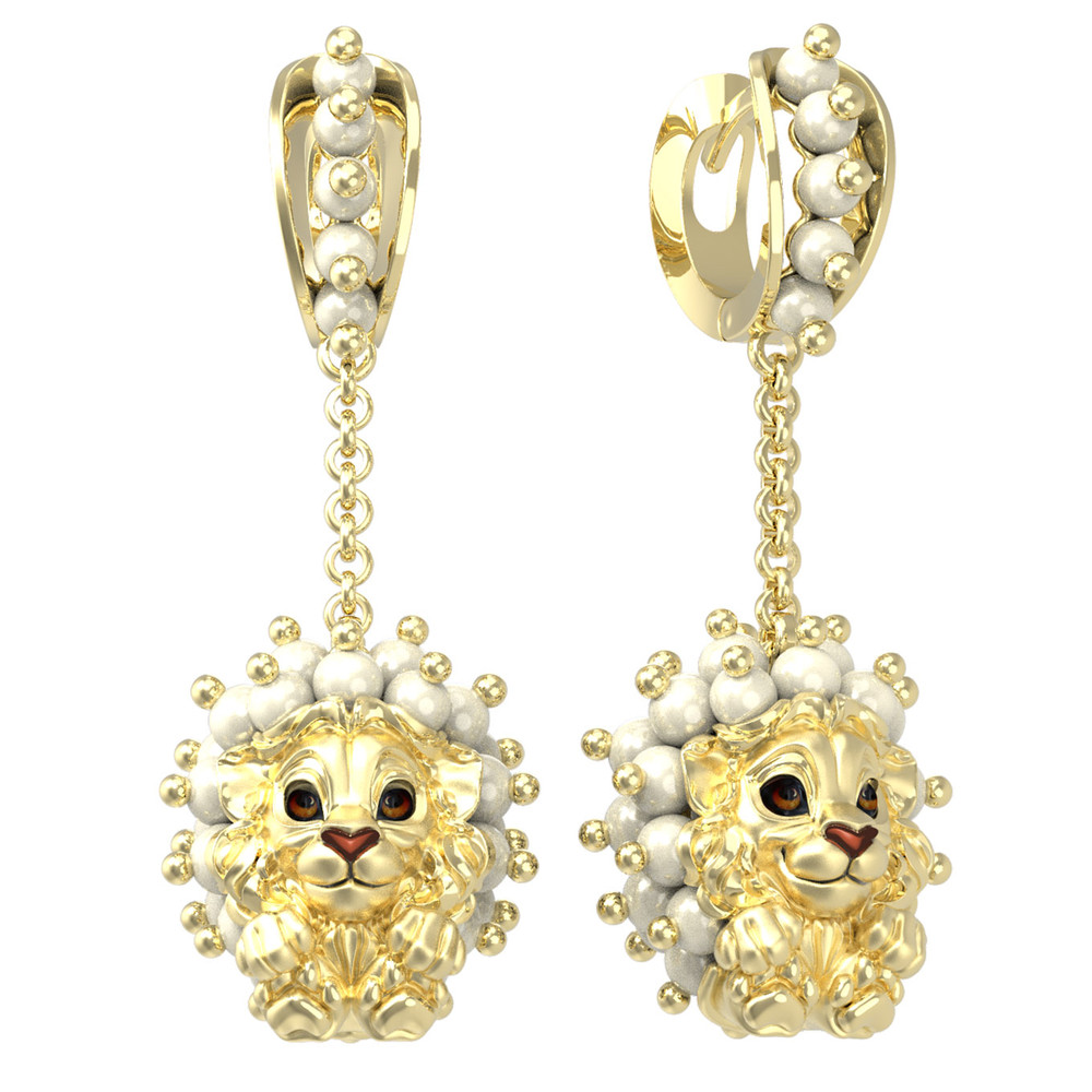 Серьги из лимонного золота c эмалью и жемчугом