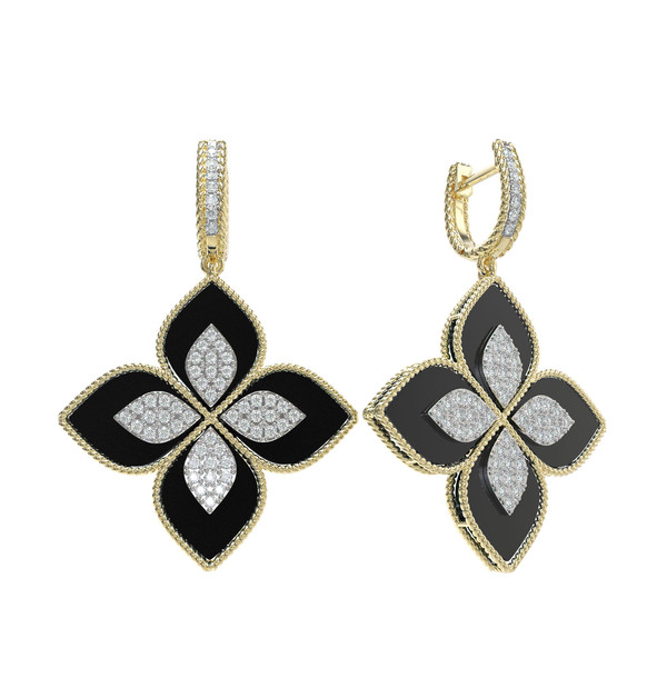 Серьги из лимонного золота c бриллиантами и ониксом