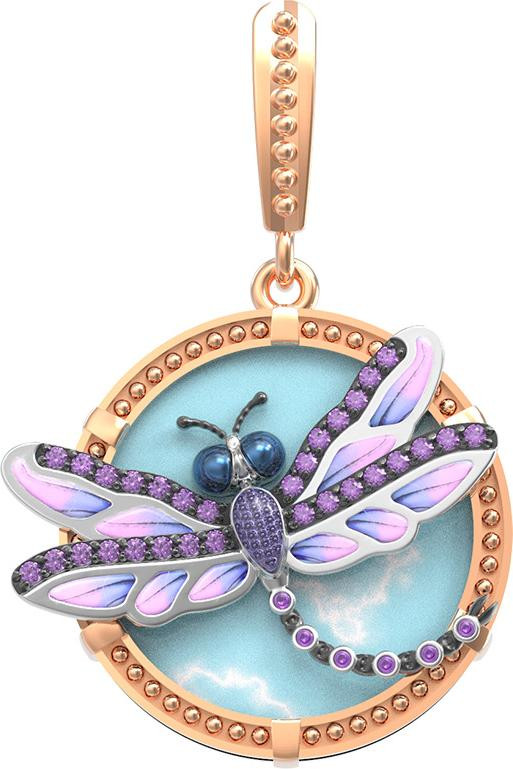 Подвеска из золота c бирюзой, аметистом и эмалью