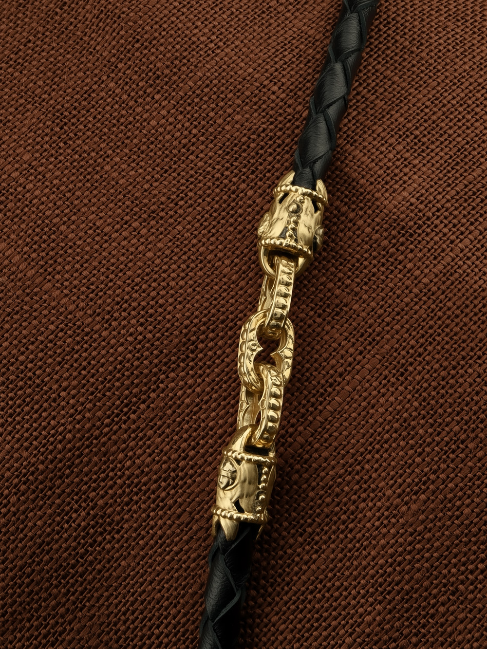 Гайтан из лимонного золота c кожаным шнурком