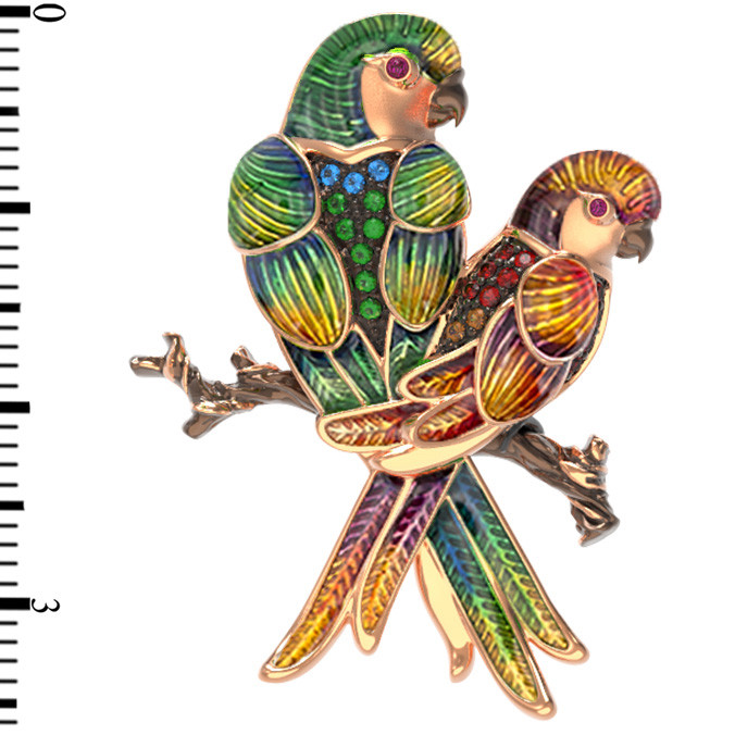 Брошь из золота c эмалью и фианитом