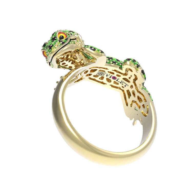 Кольцо из лимонного золота c эмалью и рубином