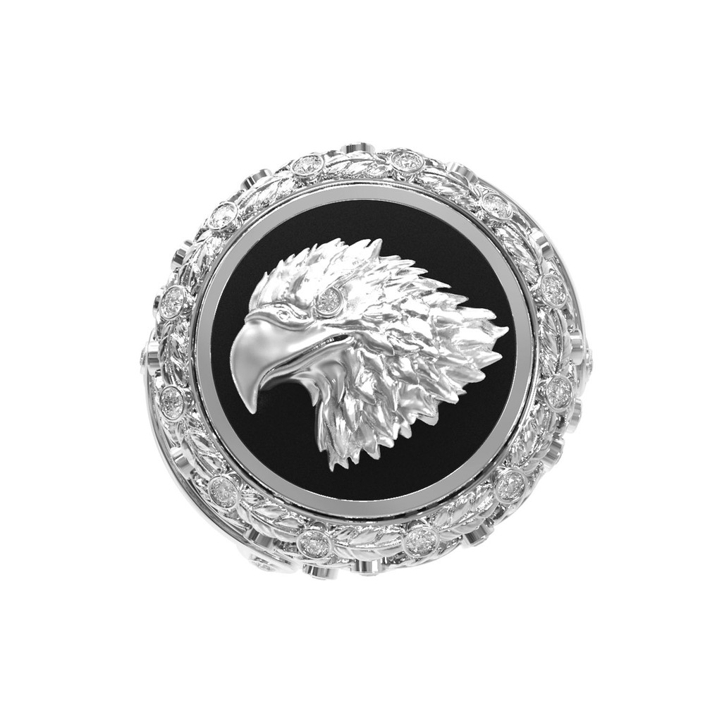 Кольцо из белого золота c бриллиантами и ониксом