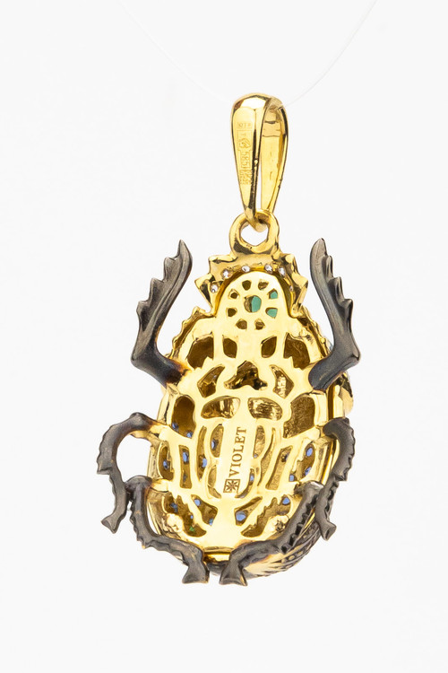 Подвеска из лимонного золота c эмалью, фианитом, турмалином и сапфиром