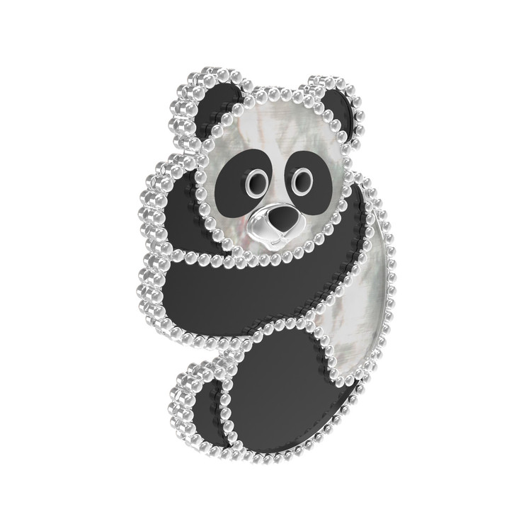 Брошь из белого золота c эмалью, ониксом и перламутром