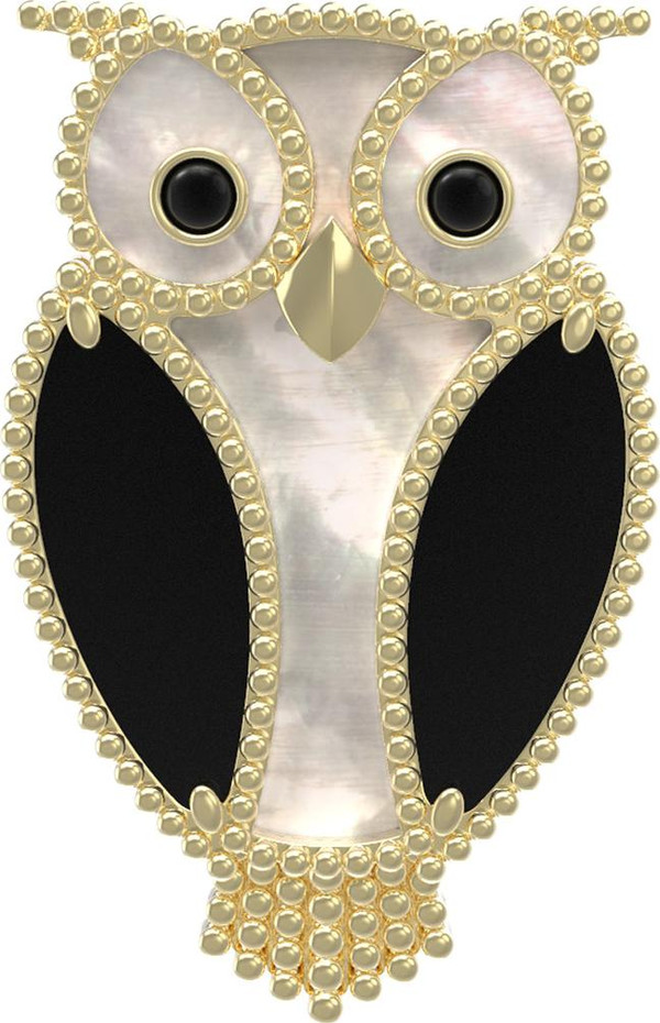 Брошь из лимонного золота c эмалью, ониксом и перламутром