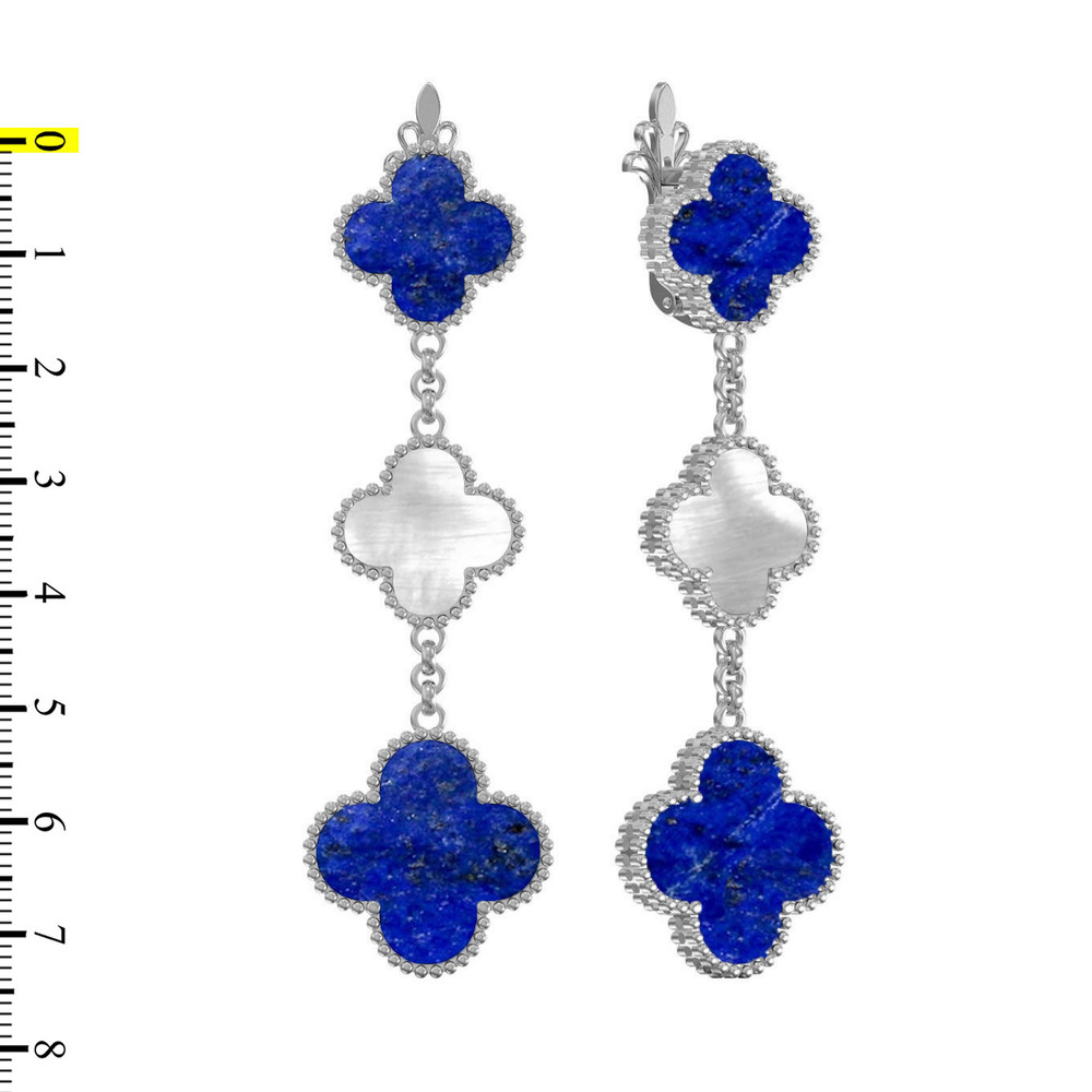 Серьги из белого золота c лазуритом и перламутром