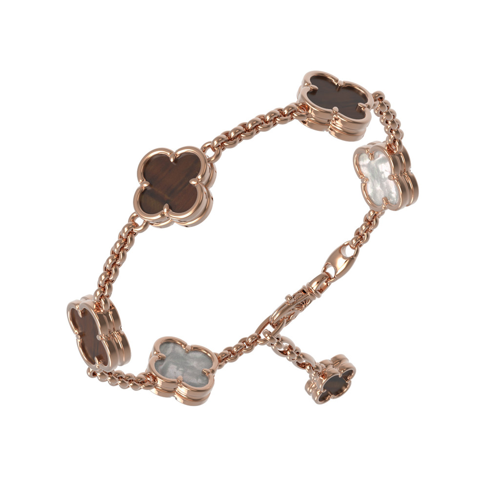 Браслет из золота c тигровым глазом и перламутром