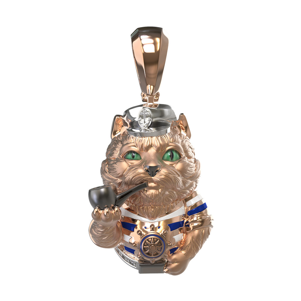 Подвеска из золота c эмалью, бриллиантами и рубином