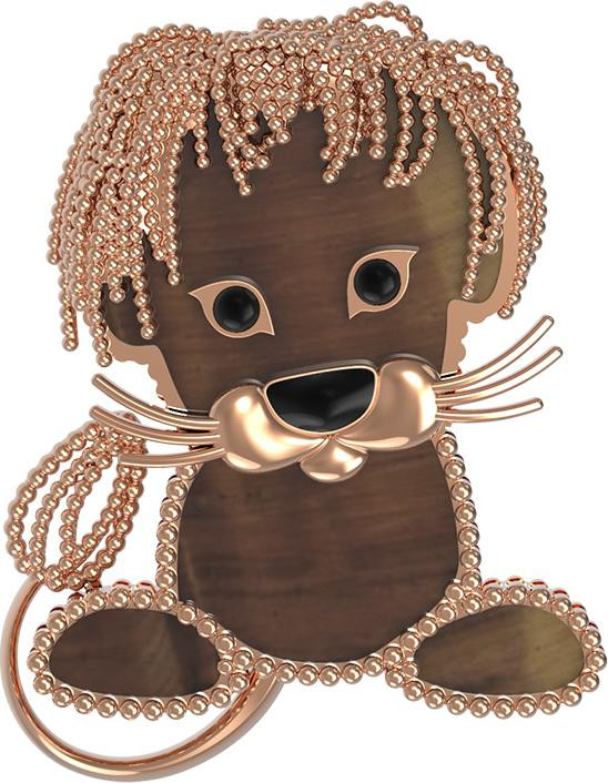 Брошь из золота c эмалью и тигровым глазом