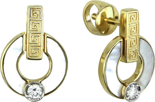 Серьги из лимонного золота c бриллиантами и перламутром