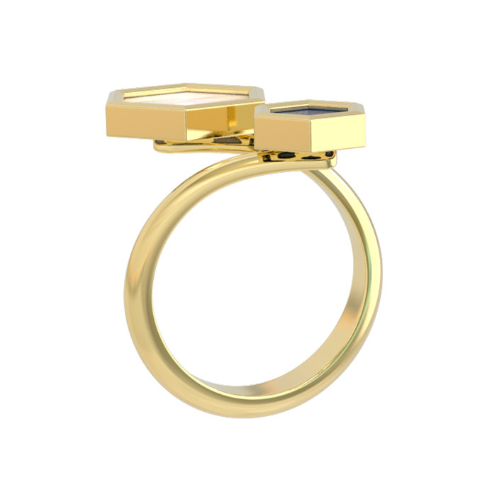 Кольцо из лимонного золота c лазуритом и перламутром