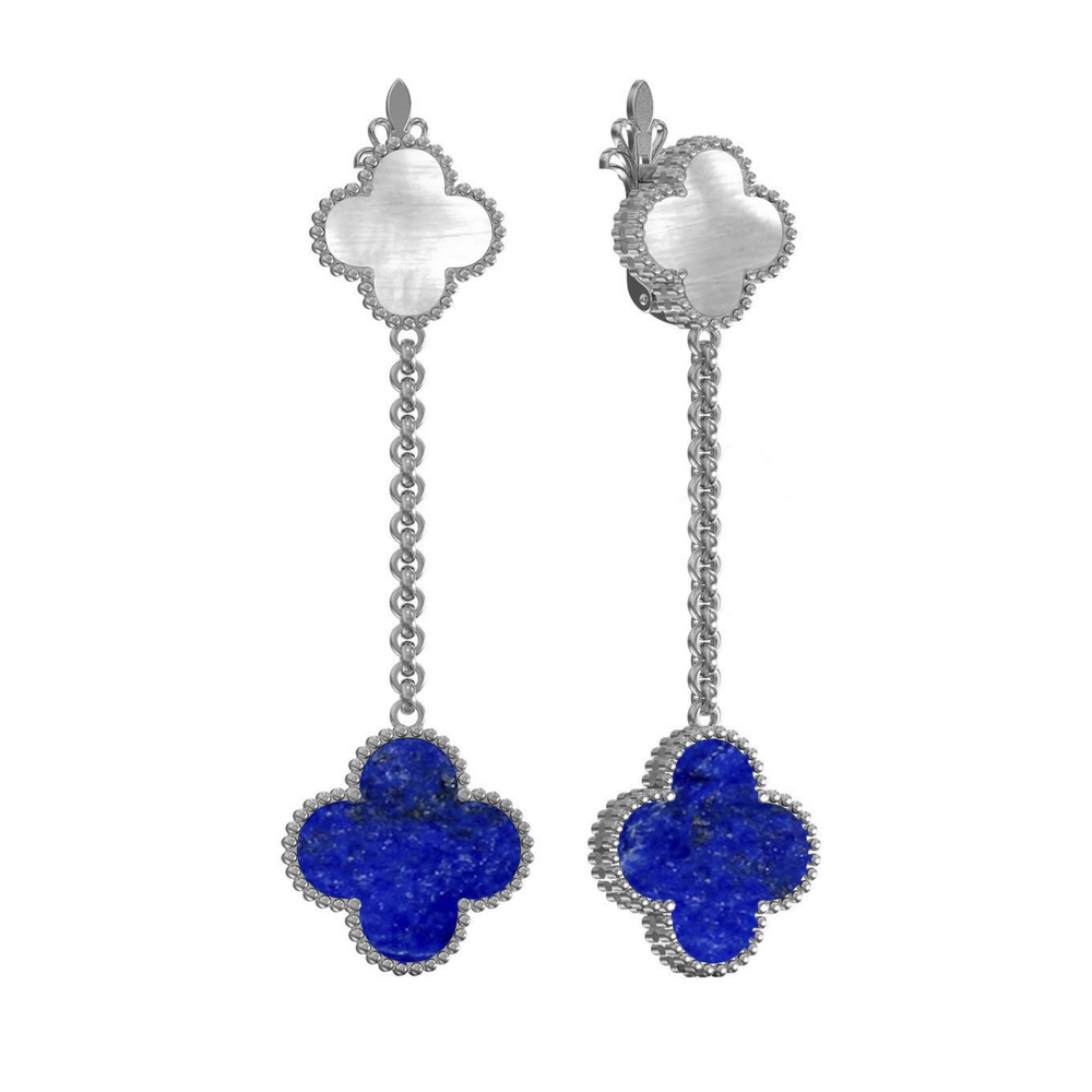 Серьги из белого золота c лазуритом и перламутром