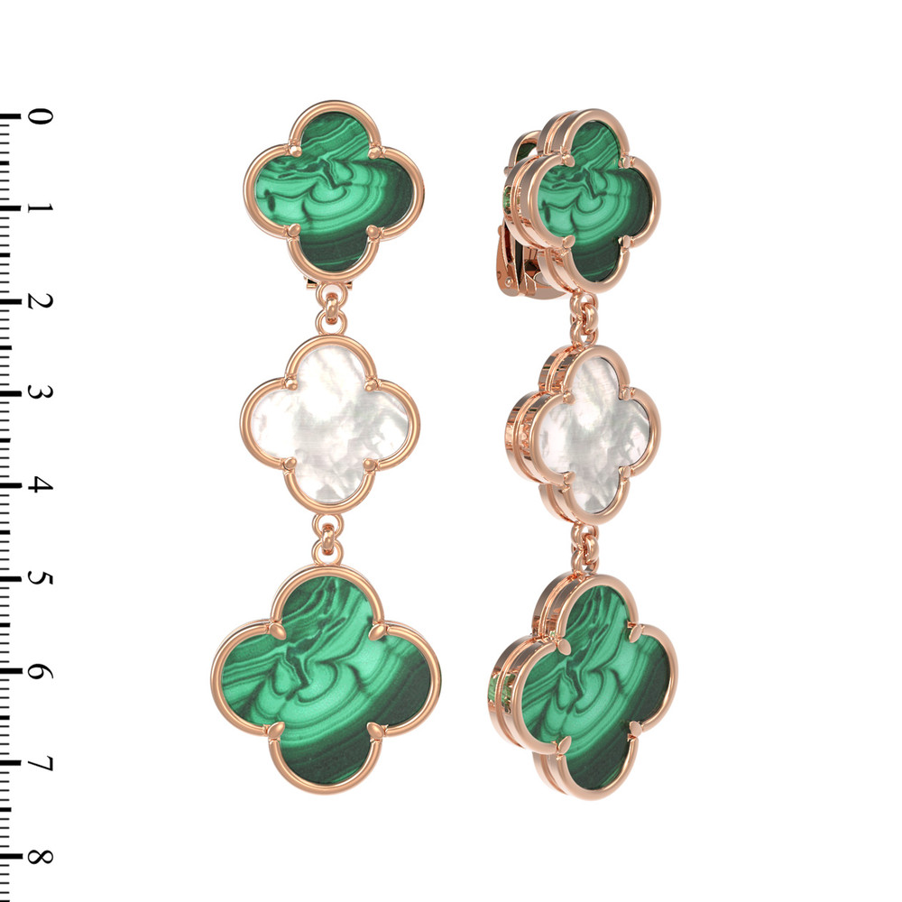 Серьги из золота c малахитом и перламутром