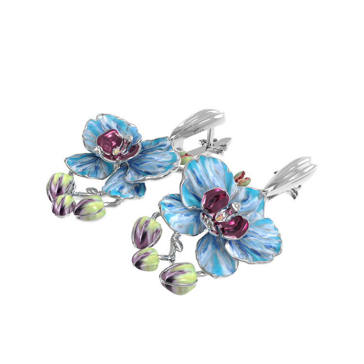 Серьги из белого золота c эмалью