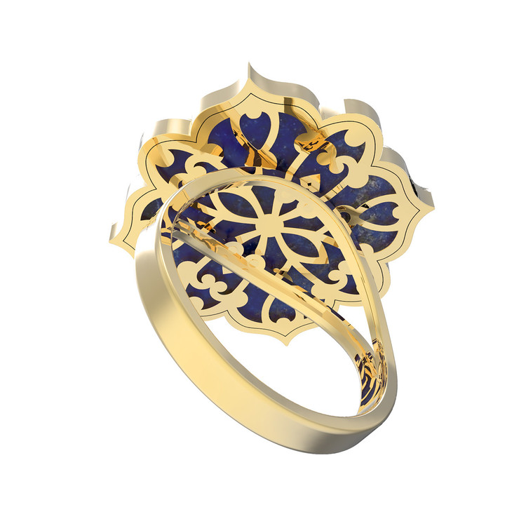 Кольцо из лимонного золота c бирюзой и лазуритом