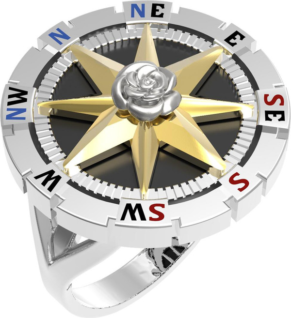 Кольцо из белого золота c эмалью и ониксом