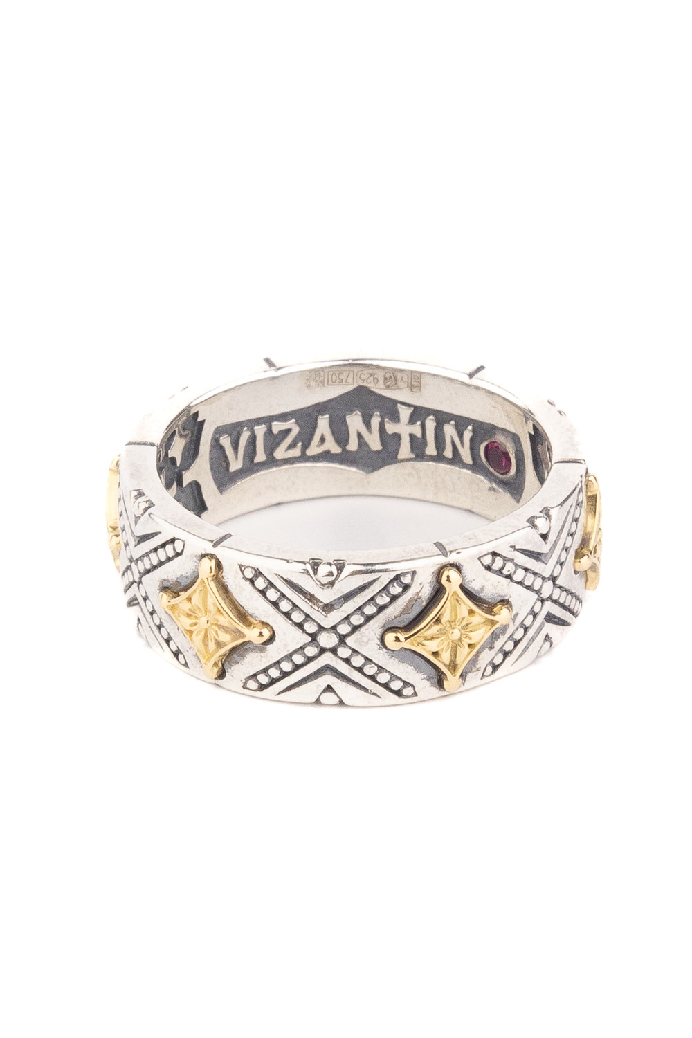 Кольцо из серебра и золота c рубином