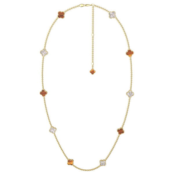 Колье из лимонного золота c тигровым глазом и перламутром