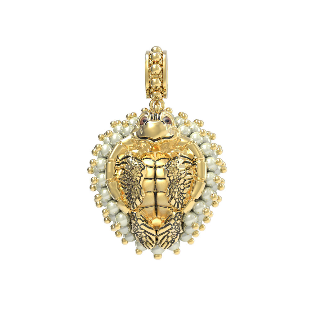 Подвеска из лимонного золота c эмалью и жемчугом