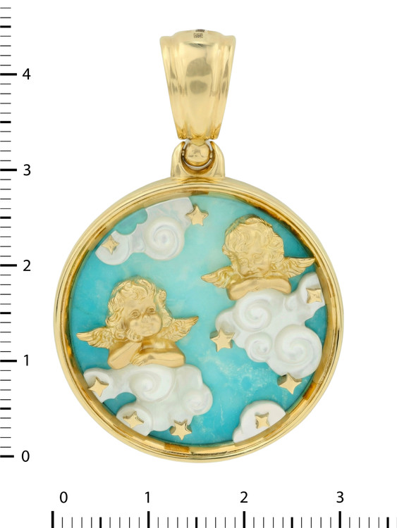 Подвеска из лимонного золота c бирюзой и перламутром