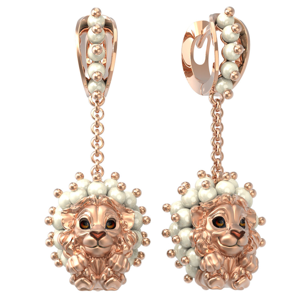 Серьги из золота c эмалью и жемчугом