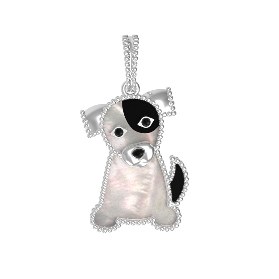 Подвеска из белого золота c эмалью, ониксом и перламутром