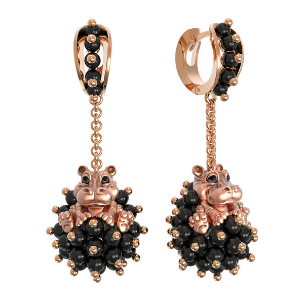 Серьги из золота c эмалью и ониксом