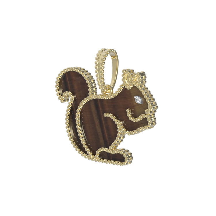 Подвеска из лимонного золота c бриллиантами и тигровым глазом