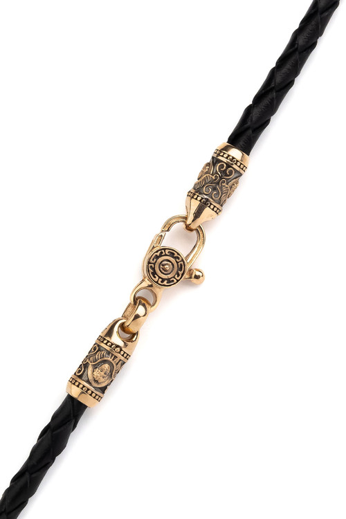 Гайтан из золота c кожаным шнурком