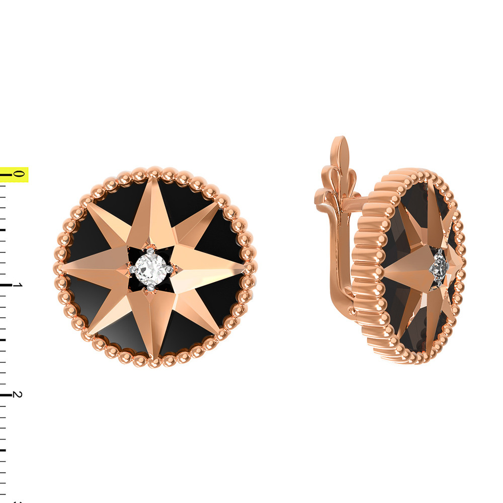 Серьги из золота c фианитом и ониксом