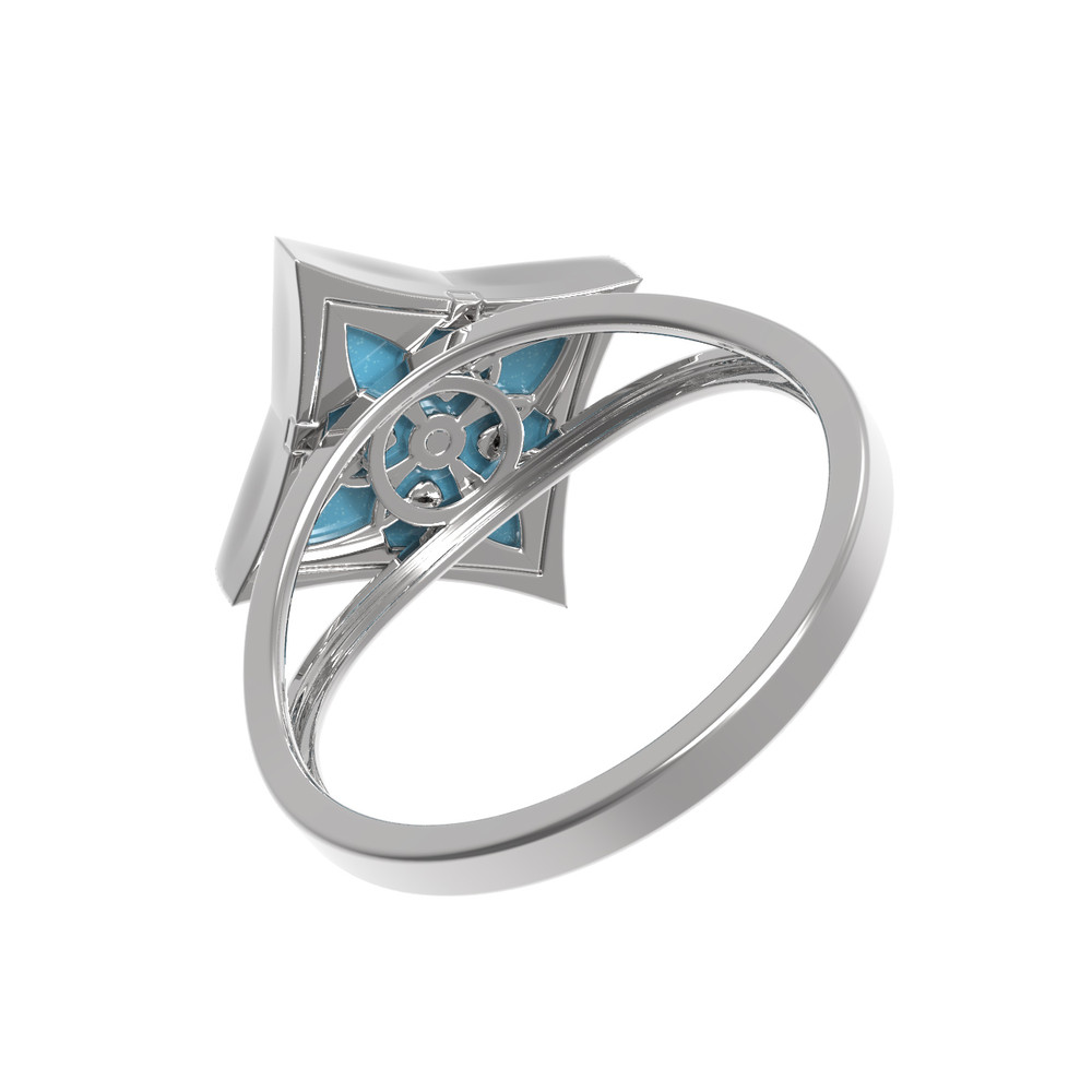 Кольцо из белого золота c бриллиантами и бирюзой