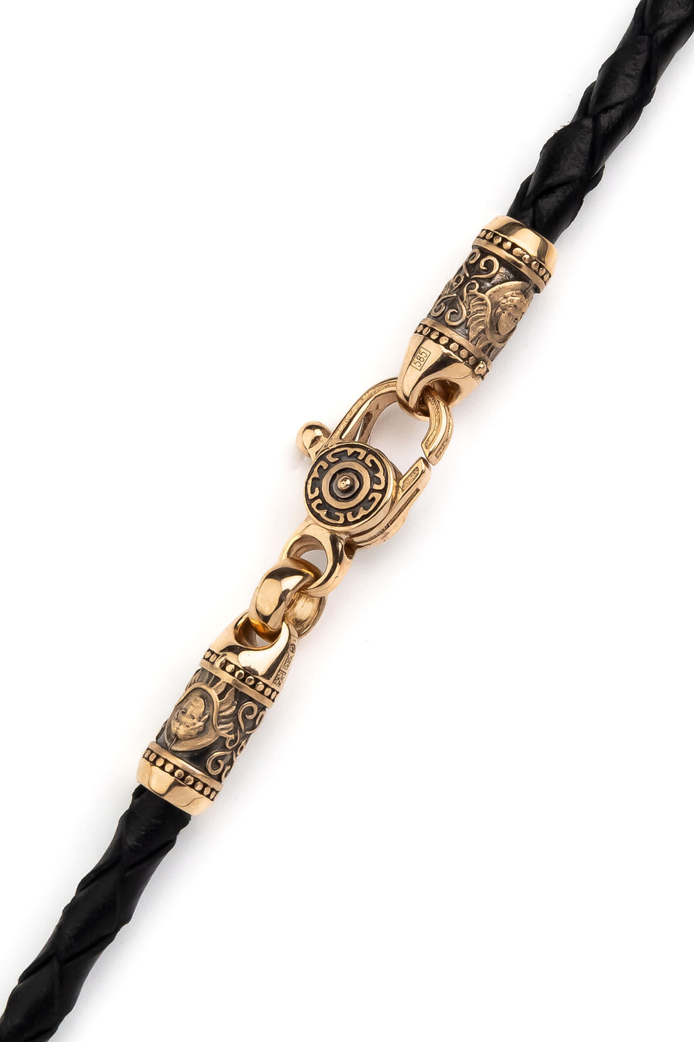 Гайтан из золота c кожаным шнурком