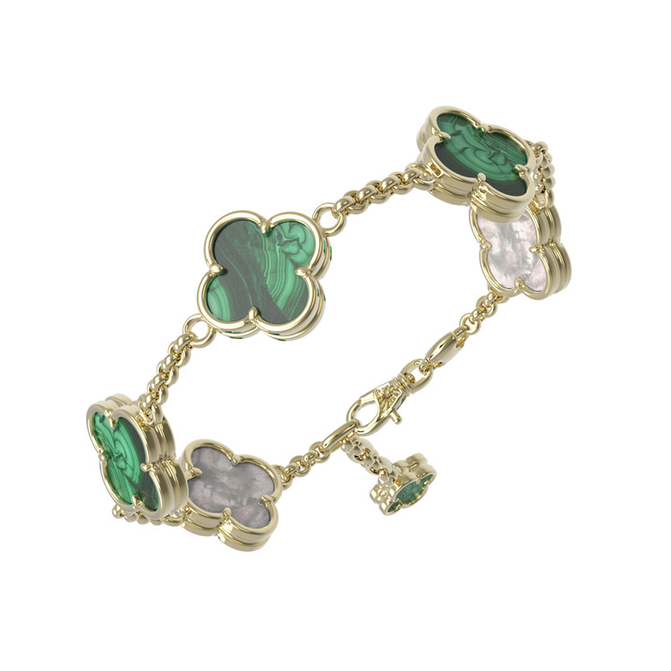 Браслет из лимонного золота c малахитом и перламутром