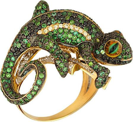 Кольцо из лимонного золота c эмалью и фианитом