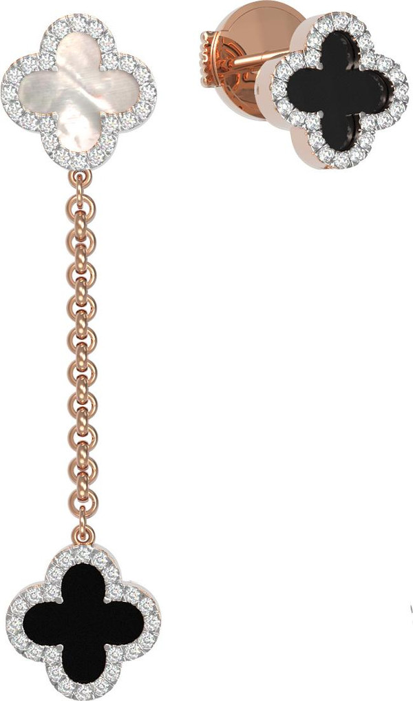 Серьги из золота c бриллиантами, ониксом и перламутром