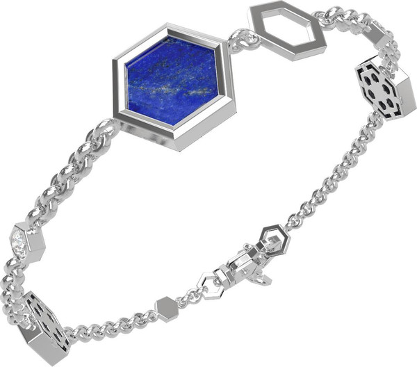 Браслет из белого золота c бриллиантами, лазуритом и перламутром