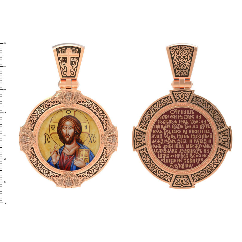 Образок из золота c эмалью, иконописью и темперой