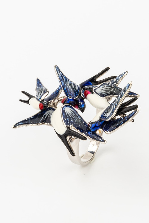 Кольцо из белого золота c эмалью